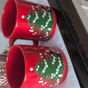 German Festive Red Christmas Tree Mugs
